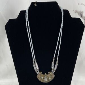 Metal Rhinestone Medallion Bohemian Necklace Glass Stone and Metal Beads